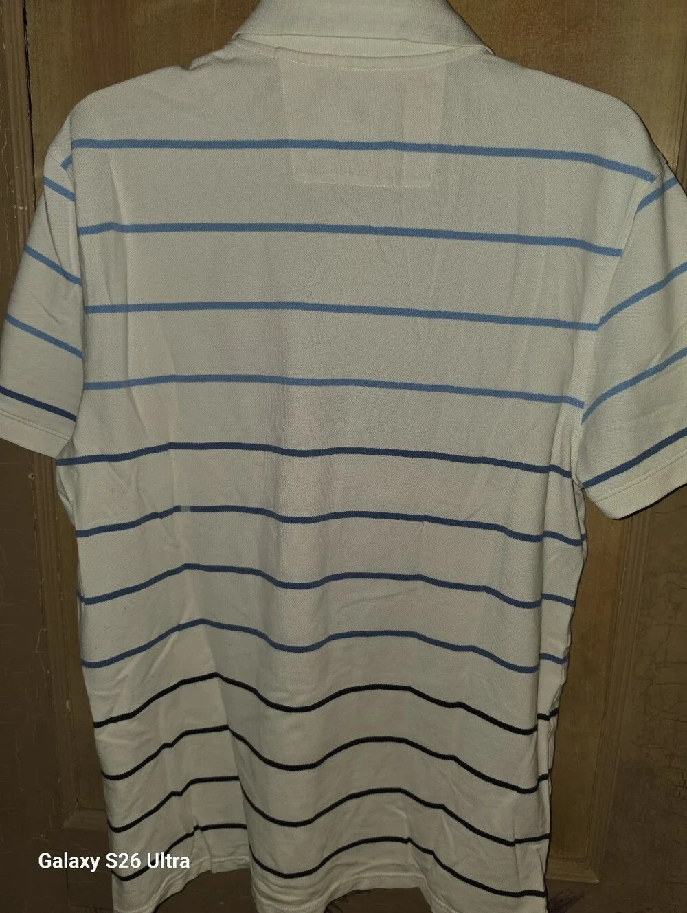 Banana Republic White Polo with Light & Navy Blue Stripes